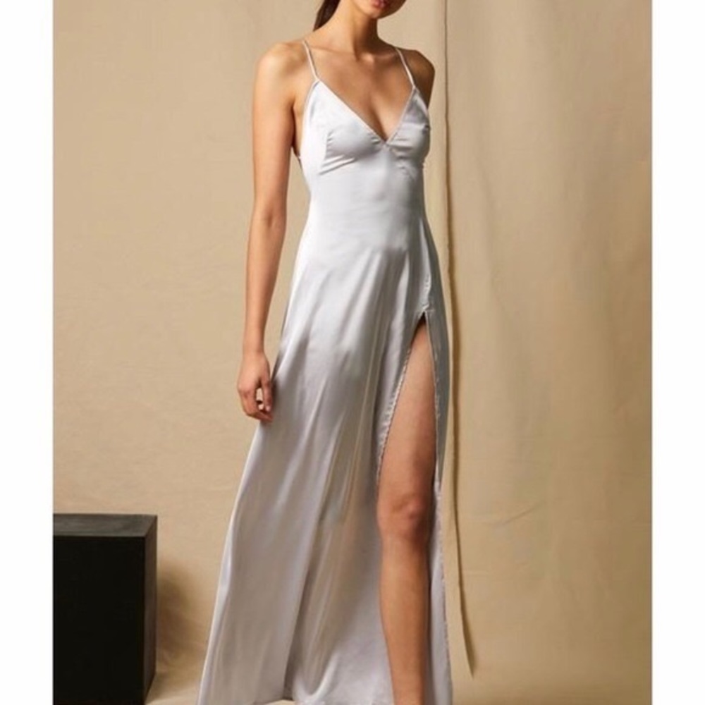 Choosy Silver Silky Maxi Dress